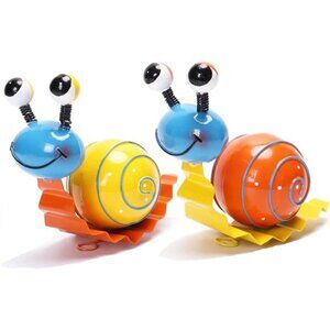 Metal Garden Decor Snail Yard Art Fence Decorations  - Set of 2(Yellow, Orange)